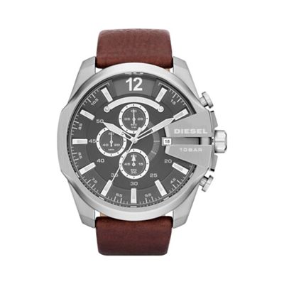 Men's 'Mega chief' gunmetal dial brown strap watch dz4290